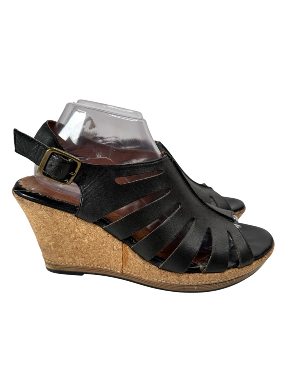 Clarks Indigo Leather Cork Wedge Sandals Slingback Buckle Comfort Womens 10